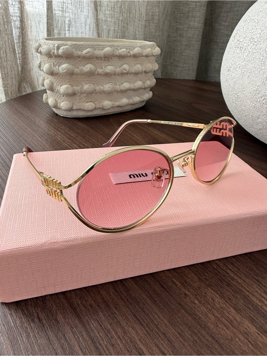 Miu Miu Gold Frame Sunglasses with Pink Lenses main image 5